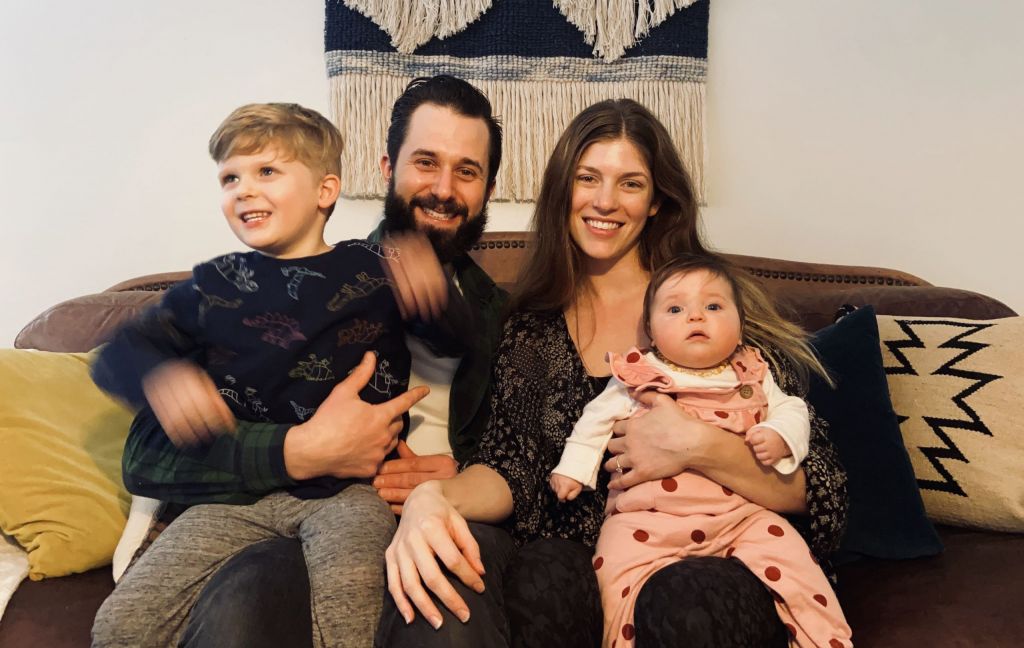 Jaclyn Geroux family photo with husband and children