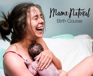 Mama Natural Birth Course Image of birthing woman holding her newborn baby right after birth